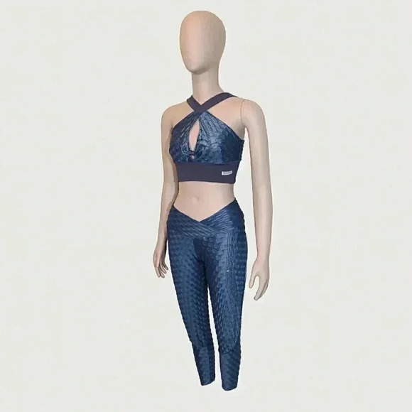Fitness Rio Blue Matching‎ Workout Set Size Small Sports Bra Leggings Athleisure
